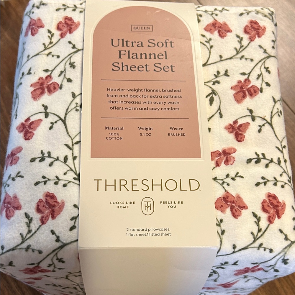 Threshold Ultra Soft Flannel Sheet Set - White with Pink Floral